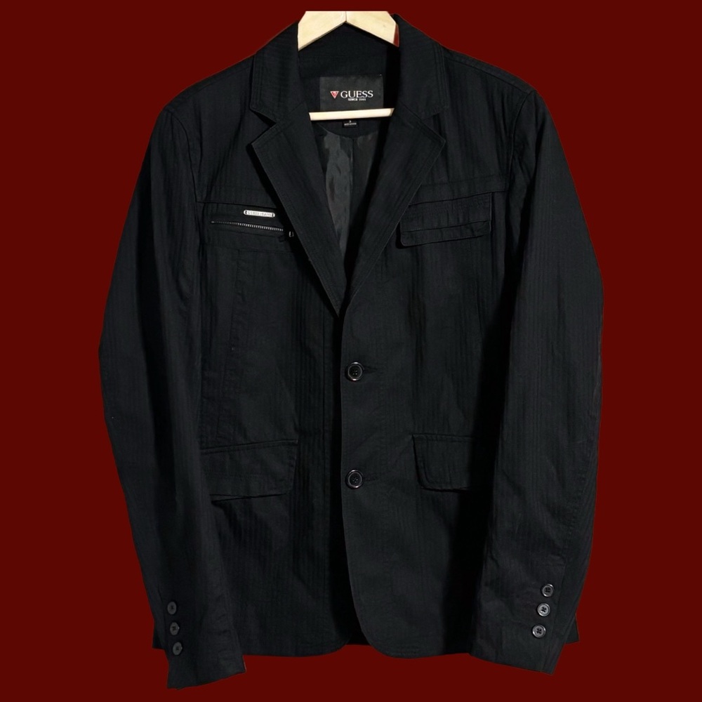 RARE Vintage Unique Guess Black on Black Pinstriped Blazer Size S Men’s/Unisex